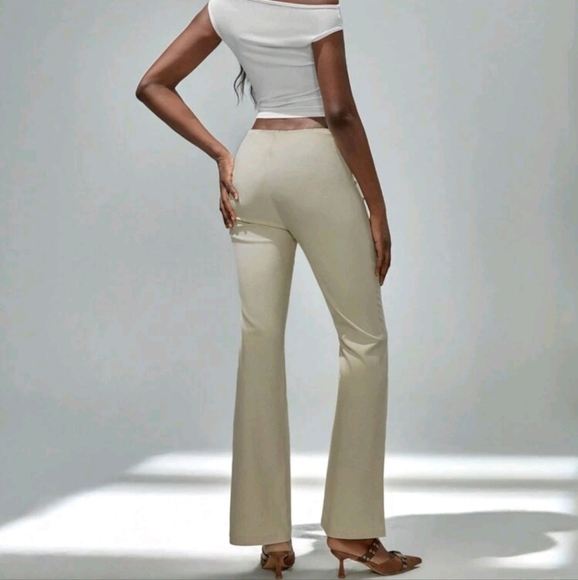 Women's Spring New Low Waist Khaki Contrast Color Buckle Tight Stretch Casual - Picture 2 of 4